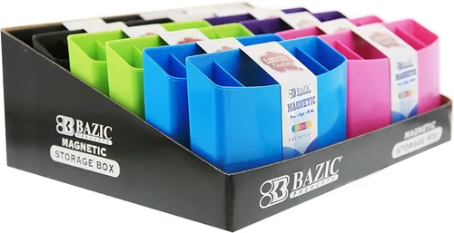 Vista 8 de BAZIC PRODUCTS Caja de almacenamiento magnética, 3 compartimentos, colores surtidos, 6