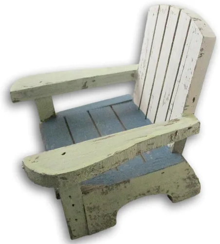 Vista 4 de Silla de playa de madera rústica, color azul Adirondack envejecido, 4.25 x 4.75 pulgadas