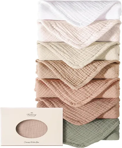 Vista 9 de Konssy - Juego de paños de muselina para eructos de bebé, unisex - 7 unidades de ropa para eructos suave 100% algodón para recién nacidos, bebés