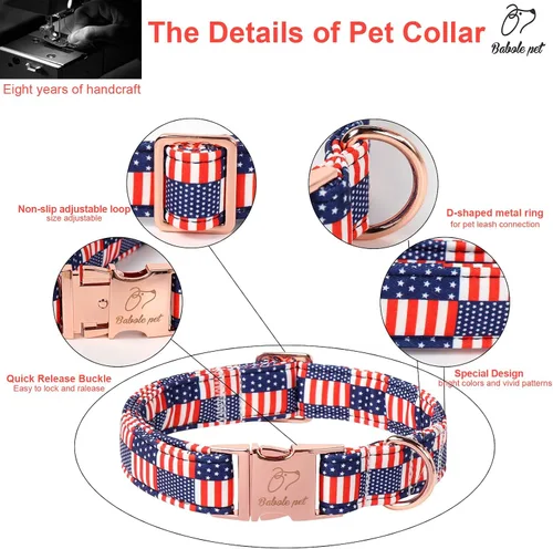 Vista 249 de Collar para perros del 4 de julio, collares patrióticos azules para cachorros y perros pequeños, ligero y ajustable 1776 collares para cachorros