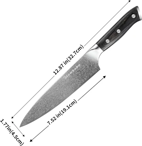 Vista 2 de Cuchillo de chef de 8 pulgadas, cuchillo de cocina de acero inoxidable de alto carbono con afilador y protector de dedos, cuchillo de cocina