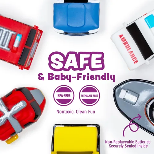Vista 6 de Tub Works® Emergency™ Cars - Juguetes de baño iluminados, paquete de 6 Juguetes iluminados activados por agua parpadean y cambian