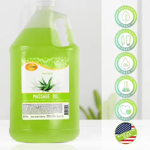 Vista 8 de SPA REDI Aceite de masaje profesional de aloe vera – 5 mezcla botánica con almendras, aguacate, girasol y vitamina E No graso, de rápida absorción