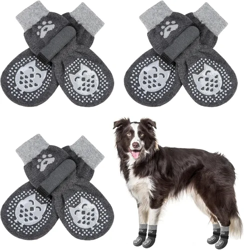 Vista 38 de SCENEREAL 6 piezas de calcetines antideslizantes para perros para prevenir lamido de patas para pavimento caliente/frío, calcetines de agarre