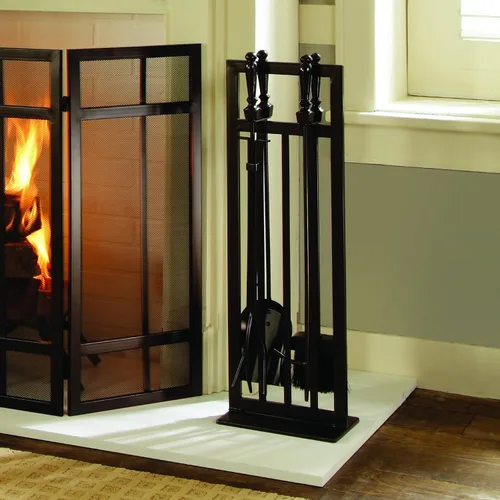 Vista 2 de Pleasant Hearth - Juego de 5 utensilios para chimenea FA017TA modelo Misión - acabado en color madera wengué