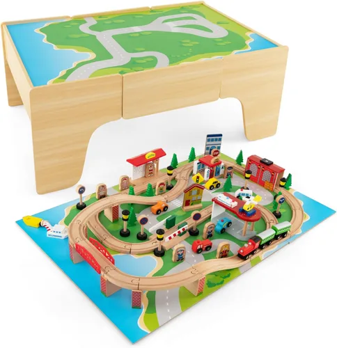 Vista 12 de GLACER Mesa de tren con almacenamiento, mesa de actividades de madera de 94