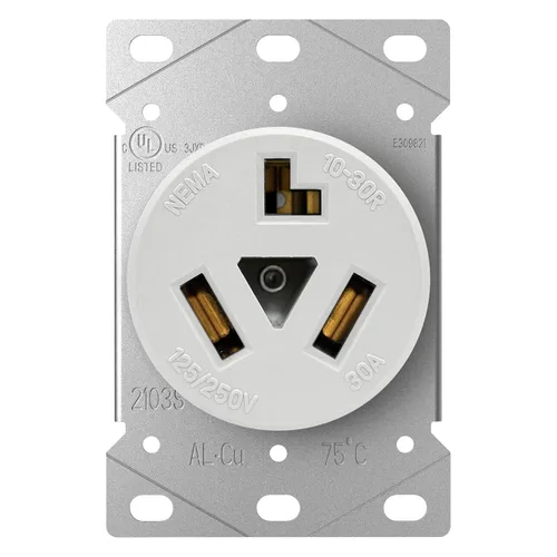 Vista 10 de AIDA NEMA10-30R Receptáculo de alimentación de montaje empotrado con placa frontal de acero inoxidable de 2 cuadras, toma de corriente de hoja recta
