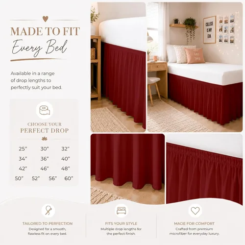 Vista 2 de SlumberWell Falda de cama de microfibra extra larga con volantes para dormitorio de collage, panel de tres lados, fácil ajuste y elegante
