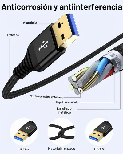 Vista 2 de Cable USB a USB de 10 pies, macho a macho, cable USB A a USB-A para discos duros WD Negro