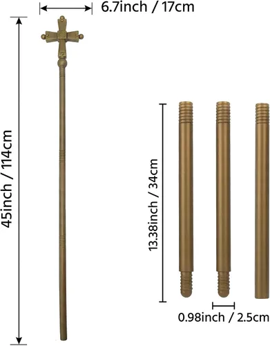 Vista 2 de Pope Cross Bastón para disfraces, 45 pulgadas, plástico bronce