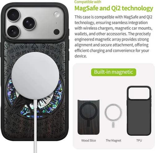 Vista 5 de Carveit Funda hecha a mano para iPhone 18 Pro Max - El cuervo Haloed Negro