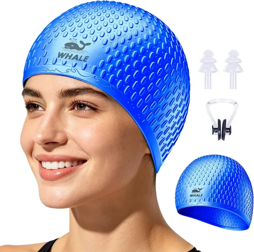 Vista 15 de Whlae Gorro de natación extra grande, con una correa de silicona duradera y diseño de oreja impermeable, adecuado para cabello largo, cabello rizado