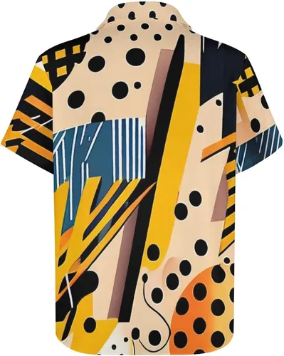 Vista 4 de Liohans Camisa hawaiana retro colorida de manga corta con patrón de Memphis geométrico 3D estampado botón camisa