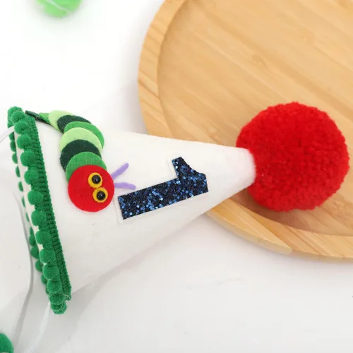 Vista 5 de Hungry Caterpillar - Corona de cumpleaños para niños, decoración de fiesta de primer cumpleaños, corona de aplastamiento de pastel