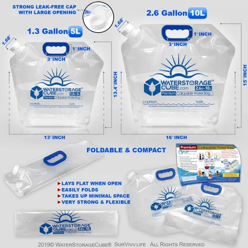 Vista 3 de WaterStorageCube Contenedor de Agua Plegable Premium, Bolsa Libre de BPA de Plástico Transparente Grado Alimenticio para Camping, Senderismo