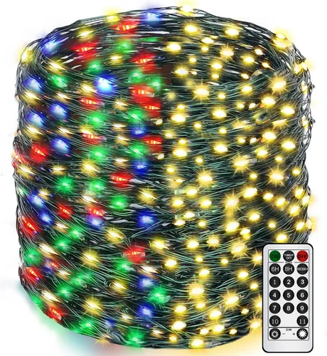 Vista 11 de Decute - Tira de luces de hadas de 300 LED de 99 pies de alambre plateado para árbol de Navidad, con control remoto, luz estrellada tipo luciérnaga