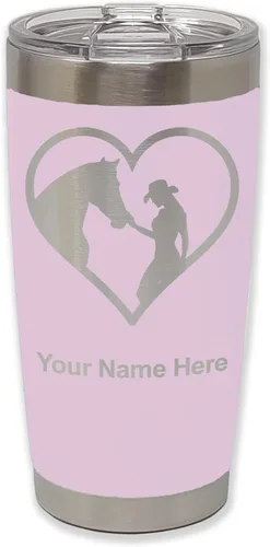 Vista 25 de LaserGram Vaso aislado al vacío de 20 onzas, corazón de vaquera de caballo, grabado personalizado incluido (negro)