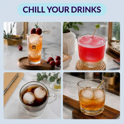 Vista 6 de Paquete de 3 bandejas para cubitos de hielo para congelador, máquina de hielo redonda grande para whisky, molde de hielo de 8 bolas con cubo