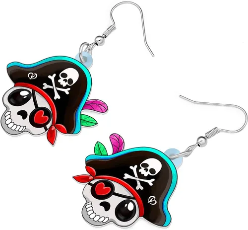 Vista 3 de Aretes acrílicos de calavera pirata de Halloween para Halloween, accesorios para mujeres y niñas