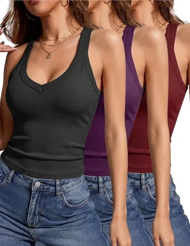 Vista 8 de Camiseta sin mangas para mujer RibKnit Racerback Cami Slim Fit Elástica