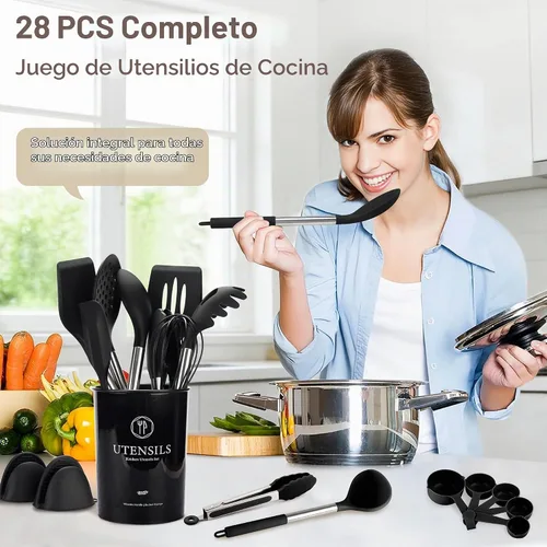 Vista 2 de Juego de utensilios de cocina de silicona, juego de 28 piezas de utensilios de cocina para cocinar, juego de espátulas resistentes al calor de 446