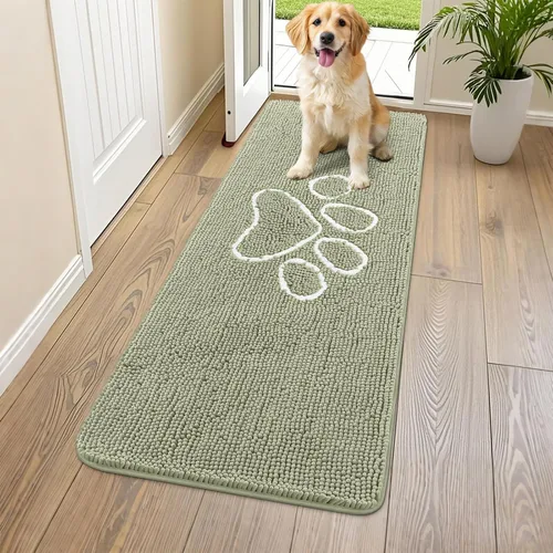 Vista 132 de Smiry Tapete para puerta de perro para patas fangosas, absorbente y Gris y negro