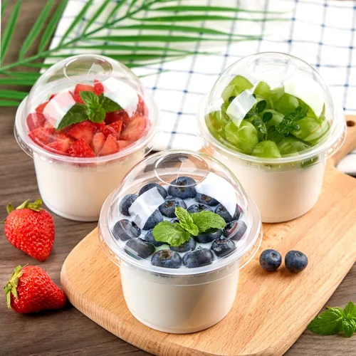Vista 6 de TOFLEN Paquete de 50 Vasos de Postre de Plástico de 8 oz con Tapas de Cúpula, Vasos Desechables Transparentes para Yogur Parfait con Tapas, Vasos