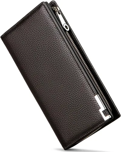 Vista 24 de Huztencor Billeteras largas para hombre de cuero RFID bloqueo billetera plegable con cremallera