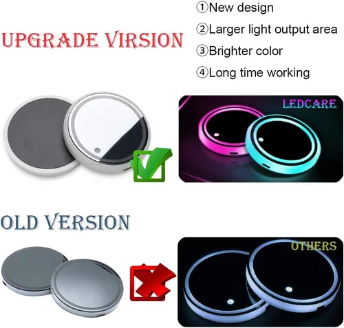 Vista 9 de Luces LED para portavasos de coche, 7 colores cambiantes USB dentro