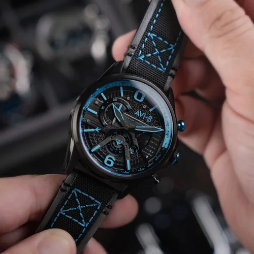 Vista 5 de AVI-8 Reloj Hawker Harrier Dual Retrograde Cronógrafo Correa de Cuero Genuino