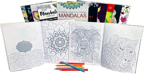 Vista 2 de Idea Liftoff™ Paquete de 12 libros para colorear para adultos, paquete con 12 libros de colorear para adultos para mujeres, hombres con mandalas