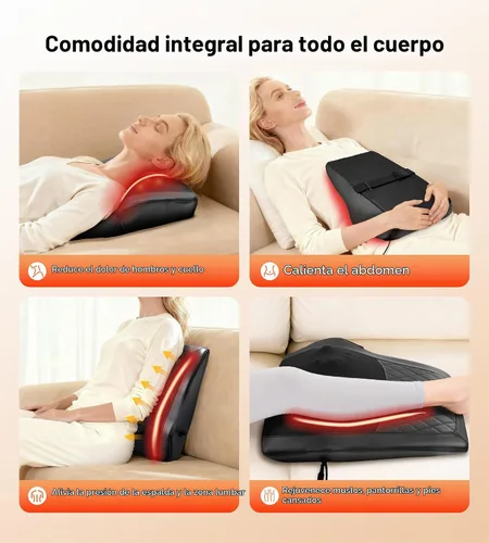 Vista 7 de ALLJOY Masajeador térmico de espalda para aliviar el dolor de espalda, almohada de apoyo lumbar Shiatsu de tejido profundo con 3 modos de masaje, 3