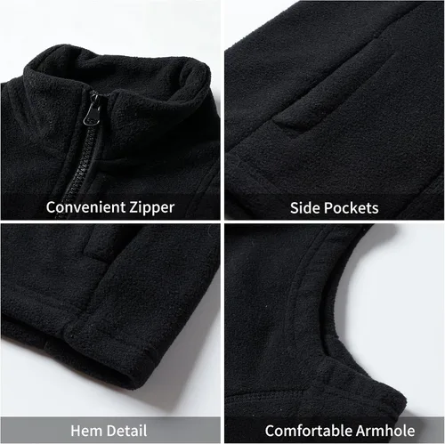 Vista 4 de LittleSpring Boys Girls Fleece Vest Sleeveless Jacket Full-Zip Fall Winter Warm Outerwear Negro
