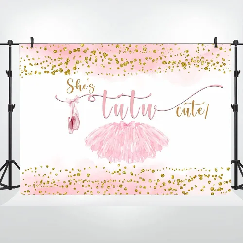 Vista 2 de Lofaris Tutú de 7 x 5 pies, bonito telón de fondo para niñas, baby shower, fotografía, puntos dorados, decoraciones de fiesta de cumpleaños