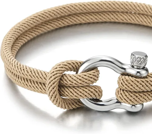 Vista 3 de COOLSTEELANDBEYOND Pulsera de acero para hombre y mujer con grilletes de anclaje náutico marinero