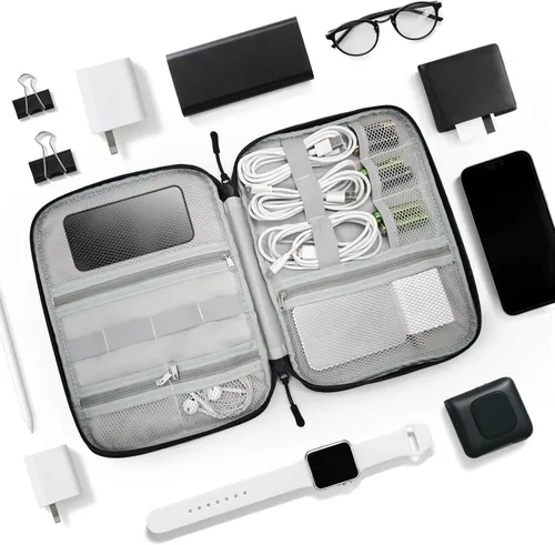 Vista 4 de Flowers Electronics - Funda organizadora de viaje, accesorios tecnológicos, bolsa de almacenamiento de cables para cables, cargador, teléfono, disco