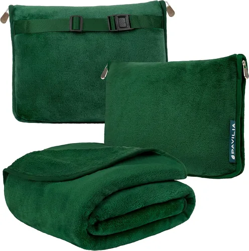Vista 9 de PAVILIA Almohada Manta de Viaje, Manta Suave de Avión Conjunto Combo 2 en 1, Manta de Avión Compacta Empacable, Esenciales de Vuelo Almohada de Negro