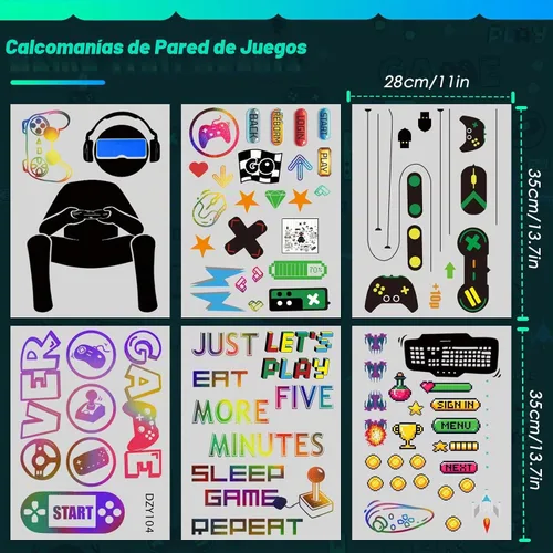 Vista 3 de 56 calcomanías de pared para jugadores, control de videojuegos, calcomanías extraíbles para videojuegos, arte de pared para dormitorio, sala
