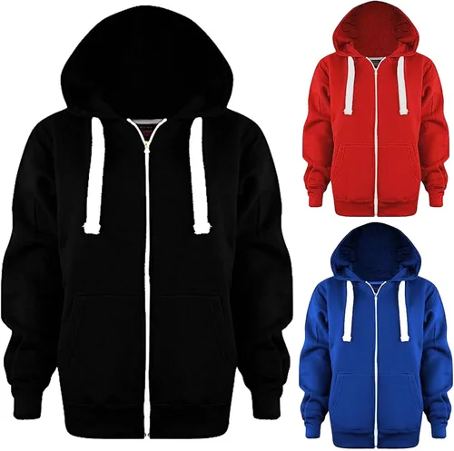Vista 6 de Sudadera con capucha para niños y niñas, color liso, manga larga, con cremallera, chaquetas para otoño e invierno