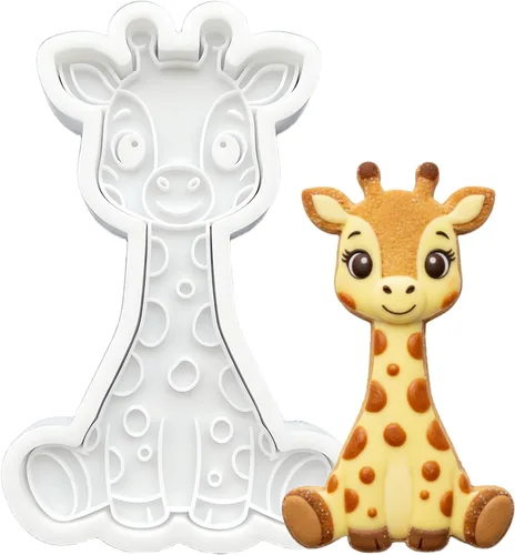 Vista 12 de Juego de 8 cortadores de galletas de animales con mango de sello 3D, diseño de selva para cocina, formas de pastel de ácido poliláctico
