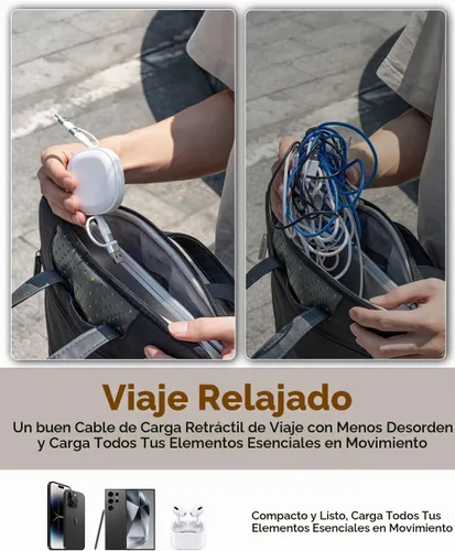 Vista 7 de Minlu Cable de carga retráctil de 65 W, cable de carga múltiple 5 en 1 para viajes, cable de carga USB tipo C, cable de carga rápida con USB A/C a