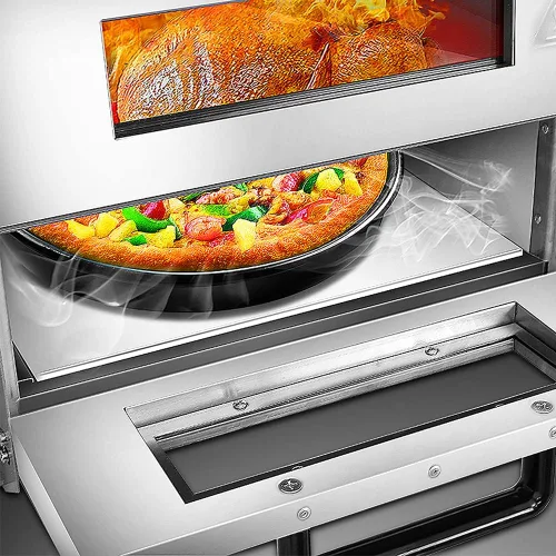Vista 3 de Horno de pizza comercial Horno doble de 1700 W 16 pulgadas de acero inoxidable para pizza y aperitivos, horno multiusos para pizza