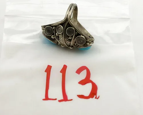 Vista 9 de Anillo Navajo de plata .925 Sleeping Beauty Turquoise firmado JM C.1980's, Plata de ley, turquesa
