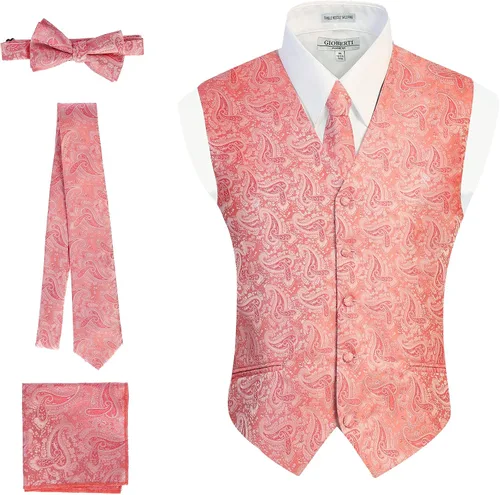 Vista 8 de Gioberti Chaleco formal de cachemira de 4 piezas para hombre, corbatín y pañuelo de bolsillo Negro B