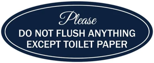 Vista 23 de Signs ByLITA Letrero ovalado con texto en inglés «Please Do Not Flush Anything Except» (Negro), tamaño pequeño