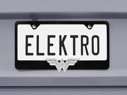Vista 2 de Elektroplate - Placa de matrícula con licencia oficial DC Comics Mujer Maravilla Negra, completamente de metal, tamaño estándar, superhéroe, marco