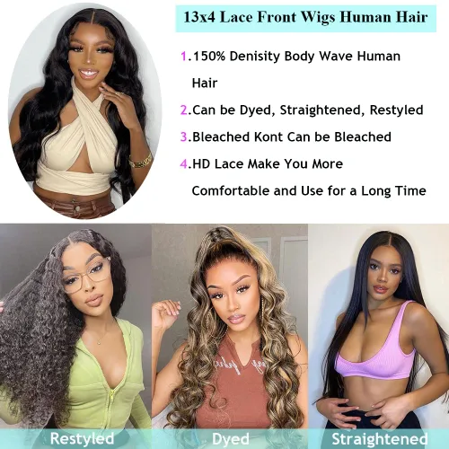 Vista 6 de Pelucas de cabello humano sin pegamento, prearrancadas de 13 x 4, pelucas de encaje frontal para mujeres negras, cabello humano con abuelitos, línea