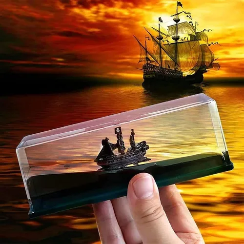 Vista 4 de Botella de deriva fluida de crucero, barco insumergible en una caja, modelo de crucero Titanic, decoración de barco de crucero de onda líquida