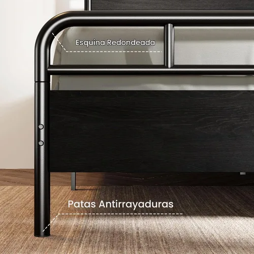 Vista 5 de SHA CERLIN Base de cama tamaño completo con cabecera de madera industrial vintage, plataforma de metal resistente con almacenamiento debajo