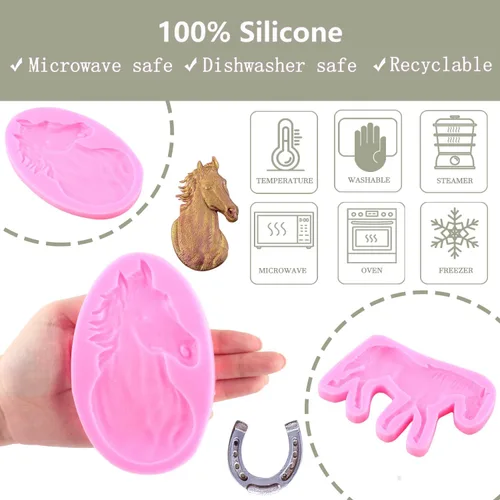 Vista 3 de ZiXiang Molde de silicona para caballo, moldes de herradura para pezuñas de herradura, molde de caramelo para decoración de pasteles de azúcar